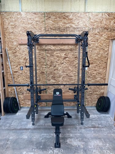 Customer photo review of Major Fitness F35 All-In-One Home Gym Wall-Mount Folding Power Rack