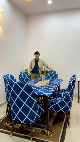 Customer photo review of Navy Blue Checks Design Stretchable Table Chairs Cover