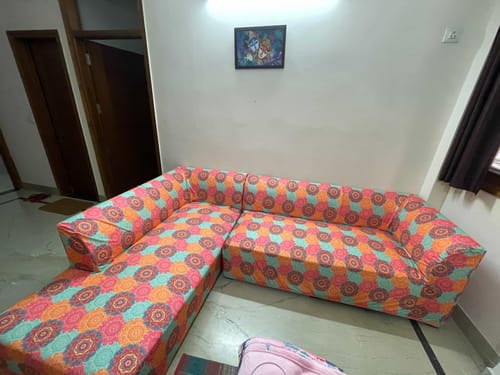 Customer photo review of Vintage Elastic L-Shape Sofa Slipcovers.