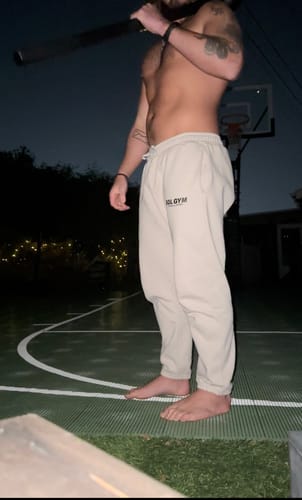 Customer photo review of Sol Gym Cotton Tapered Sweatpants, Heather Grey