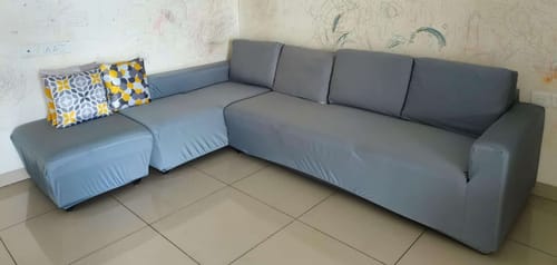 Customer photo review of Grey Solid Elastic L-Shape Sofa Slipcovers