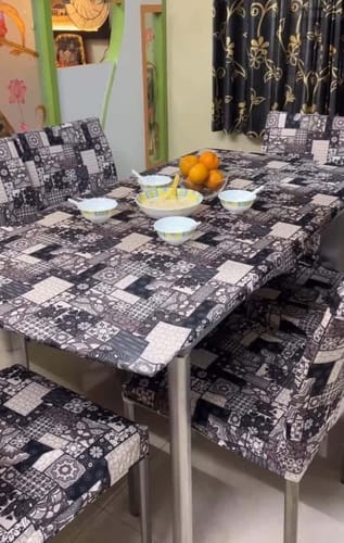 Customer photo review of DivineTrendz Exclusive - Snow Cubes Elastic Chair & Table Cover