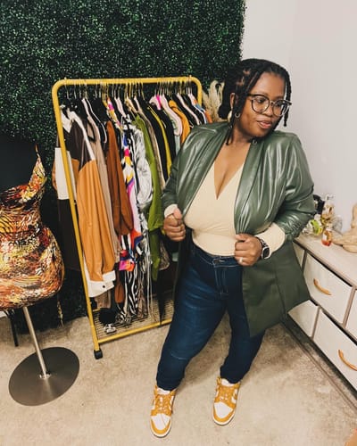 Customer photo review of Junior Plus Green Vegan Leather Ruched Sleeve Open Front Jacket /1-1-1