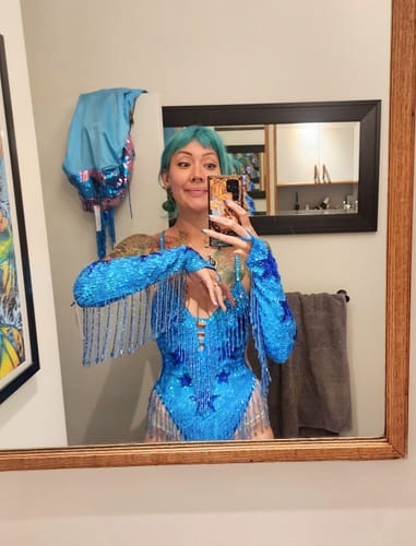 Customer photo review of Blue Stargazer Sequin Bodysuit