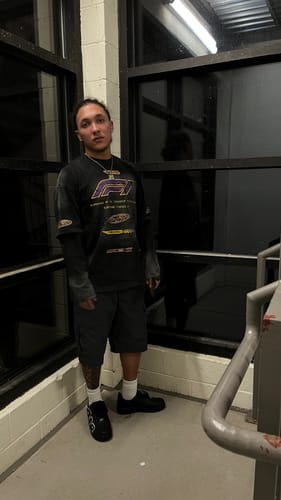 Customer photo review of Distressed Fake Two Sweatshirt