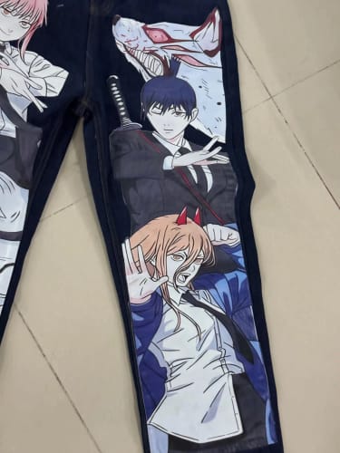 Customer photo review of Harajuku Anime Streetwear Y2K Jeans for Men Wide Trouser Graphic wide leg jeans Pants Women new Japanese Style High Waist Jeans