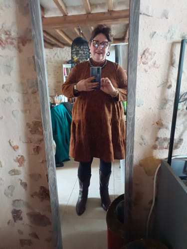 Customer photo review of Robe Bella - double gaze de coton fleuri caramel