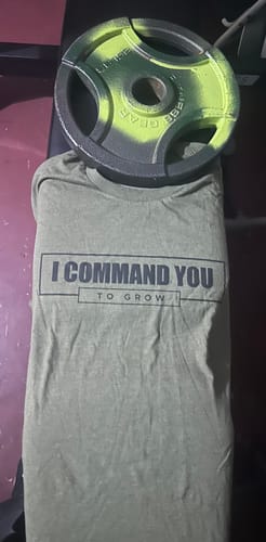 Customer photo review of Iron Addicts Gym Clothing "Which One'a You Mutha Fu*ckas Is Coming In Second?" Tee Shirt