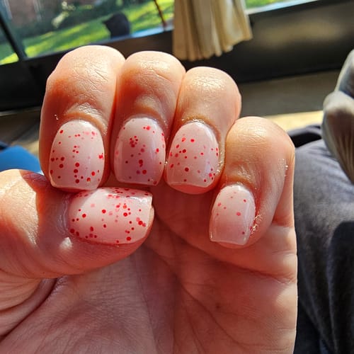 Customer photo review of D975 Dexter Red Glitter Dip Powder