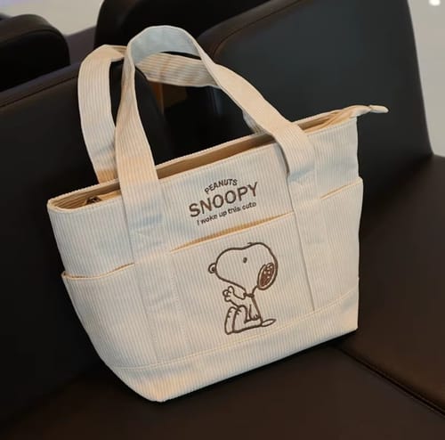 Customer photo review of Peanuts Snoopy Corduroy Tote Bag - I Woke Up This Cute (4 Colors)