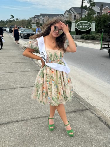 Customer photo review of Short Puff Sleeves Corset Floral Embroidery Beaded Mini Dress