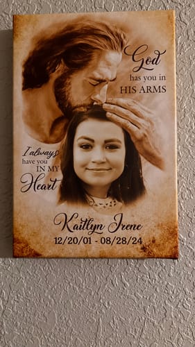 Customer photo review of Personalized Canvas Prints, Custom Photo Gift, Memorial Gifts For Loss, God Has You In His Arms, Sympathy Remembrance Dem Canvas