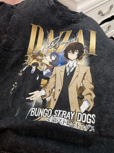 Customer photo review of Nakahara Chuuya T-shirt Vintage Washed Anime Bungo Stray Dogs T Shirts Oversized Streetwear Dazai Osamu Atsushi Tops Tees Men