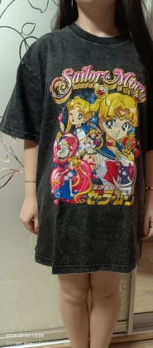 Customer photo review of Anime Sailor Moon T-shirts Vintage Washed Tsukino Usagi Streetwear Cute Girl T-shirts Oversized Manga Short Sleeve Tops Tees