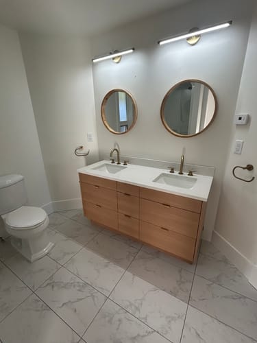 Customer photo review of Asher 60" Natural White Oak Bathroom Vanity, Double Sink