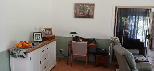 Customer photo review of Andri Solid Wood Study Desk with Mini Shelf and Drawers/Rubberwood/Home Office Desk/Walnut