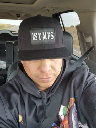 Customer photo review of Snapback Hats | Iron Addicts Brands | ISYMFS Hat (Black/White)
