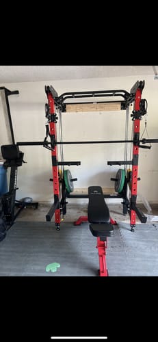 Customer photo review of MAJOR FITNESS All-In-One Home Gym Folding Power Rack Package Lightning F35