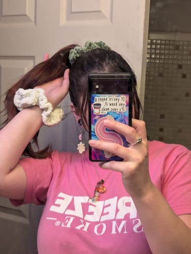 Customer photo review of Custom Velvet Sparkle Scrunchies