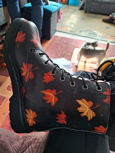 Customer photo review of Cozy Autumn Boots - Vegan Leather Doc-Style Boots with Durable Stitched on Soles