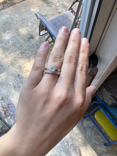Customer photo review of Vintage Pave Moissanite Eternity Wedding Band Stackable Ring