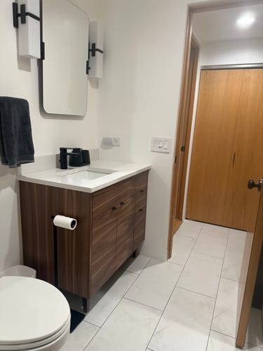 Customer photo review of Austin 36" American Black Walnut Bathroom Vanity, Left Sink