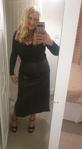 Customer photo review of Faux Leather Side Split 'Andie' Maxi Skirt