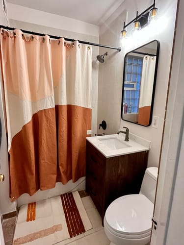 Customer photo review of 3-Drawer Mid-Century Modern Vanity / Single Sink