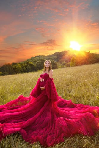 Customer photo review of Burgundy Tulle Dress Long Big Skirt Maternity Gown for Baby Shower Photography Dresses YEWEN YW220825
