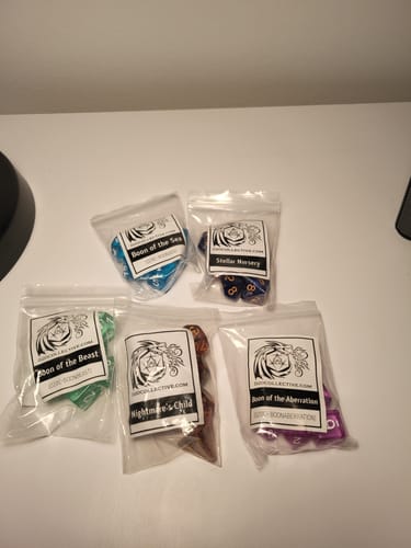 Customer photo review of Mystery Dice Bundle - 5 DnD Dice Sets | Acrylic RPG Gaming Dice