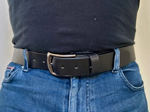 Customer photo review of The PPK Belt - Black Leather Belt With Black Gunmetal Buckle