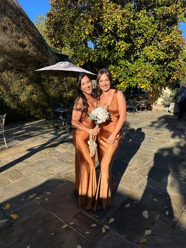 Customer photo review of Twist Back Satin Bridesmaid Dress - Rust