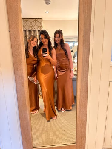 Customer photo review of Twist Back Satin Bridesmaid Dress - Rust