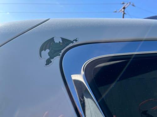 Customer photo review of Limited Edition “Frogoyle” Matte Clear Vinyl Sticker