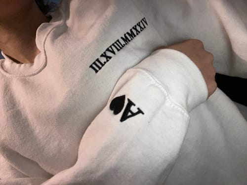 Customer photo review of Custom Anniversary Date Embroidered Roman Numeral Matching Couple Shirt Crewneck Sweatshirt