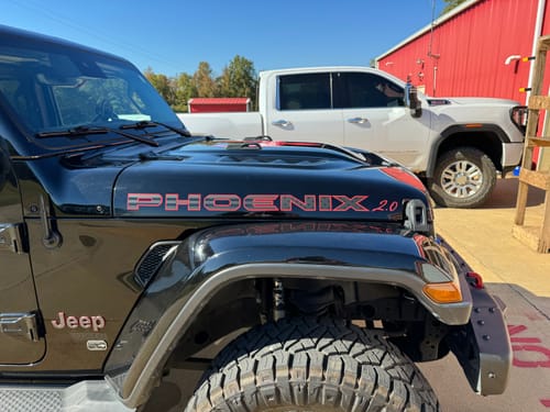Customer photo review of Premium Black Flag Hood Lettering | Set of 2