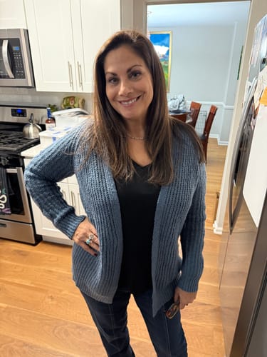Customer photo review of Open Front Cable-Knit Long Sleeve Cardigan
