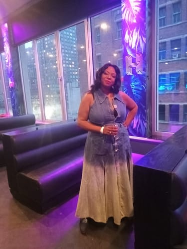 Customer photo review of Gradient Cut-Out Sleeveless Denim Dress
