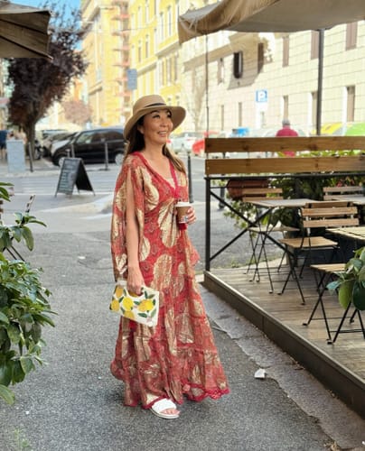 Customer photo review of Omnia Tiered Maxi Dress