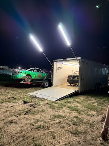 Customer photo review of Racing Trailer Pit Lights – Dual 10 Foot Pole 20,000 Lumens