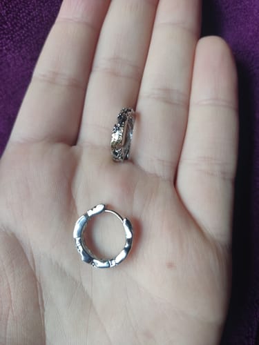 Customer photo review of "Immortal Lover" Platinum Plated Dainty Love Letter Huggie Hoop Earrings