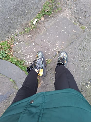 Customer photo review of Lunar Meadow Boots - Vegan Leather Doc-Style Boots with Durable Stitched on Soles