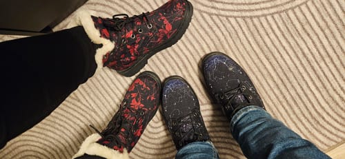 Customer photo review of Blood Rose Romance Winter Boots - Warm Micro-Suede Doc-Style Boots Lined with Vegan Wool