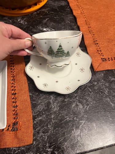 Customer photo review of Christmas Pine Trees Fine Porcelain Tea Cup and Saucer