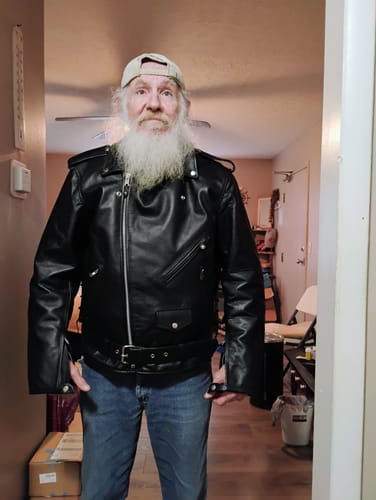 Customer photo review of HL10205BLACK Old School Police Style Motorcycle Leather Jacket