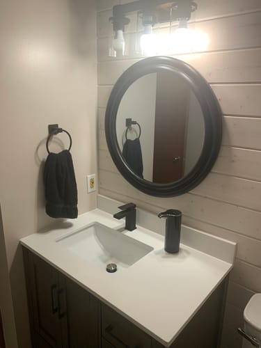 Customer photo review of CCS201 - 36" Brown Oak , Floor Standing Modern Bathroom Vanity, White Quartz Countertop, Matt Black Hardware