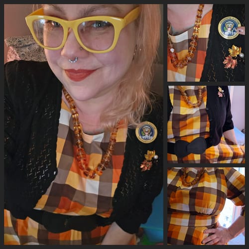 Customer photo review of Darlene Orange Plaid Dress by Hell Bunny