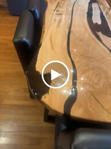 Customer video review of Live Edge Dining Table, Solid Chestnut Epoxy Furniture with Metal Legs