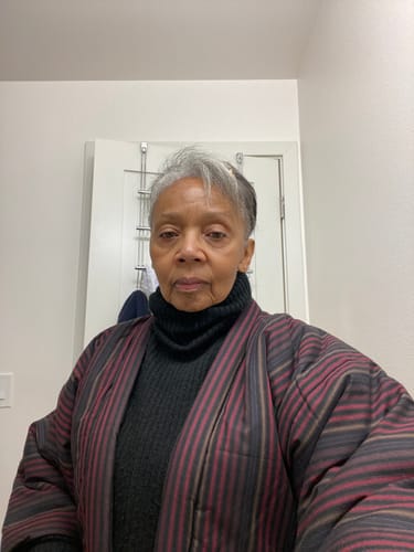 Customer photo review of Burgundy Quilted Cotton Hanten Winter Coat