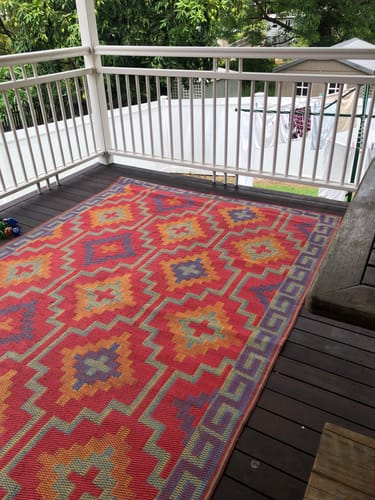 Customer photo review of Lhasa Orange And Violet Moroccan Recycled Plastic Outdoor Rug